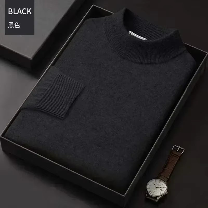New 2026 Men'S Mock Collar 100% Pure Woolen Sweater Tops Autumn Winter Cashmere Sweater Men Pullover Knitted Warm Sweater Male