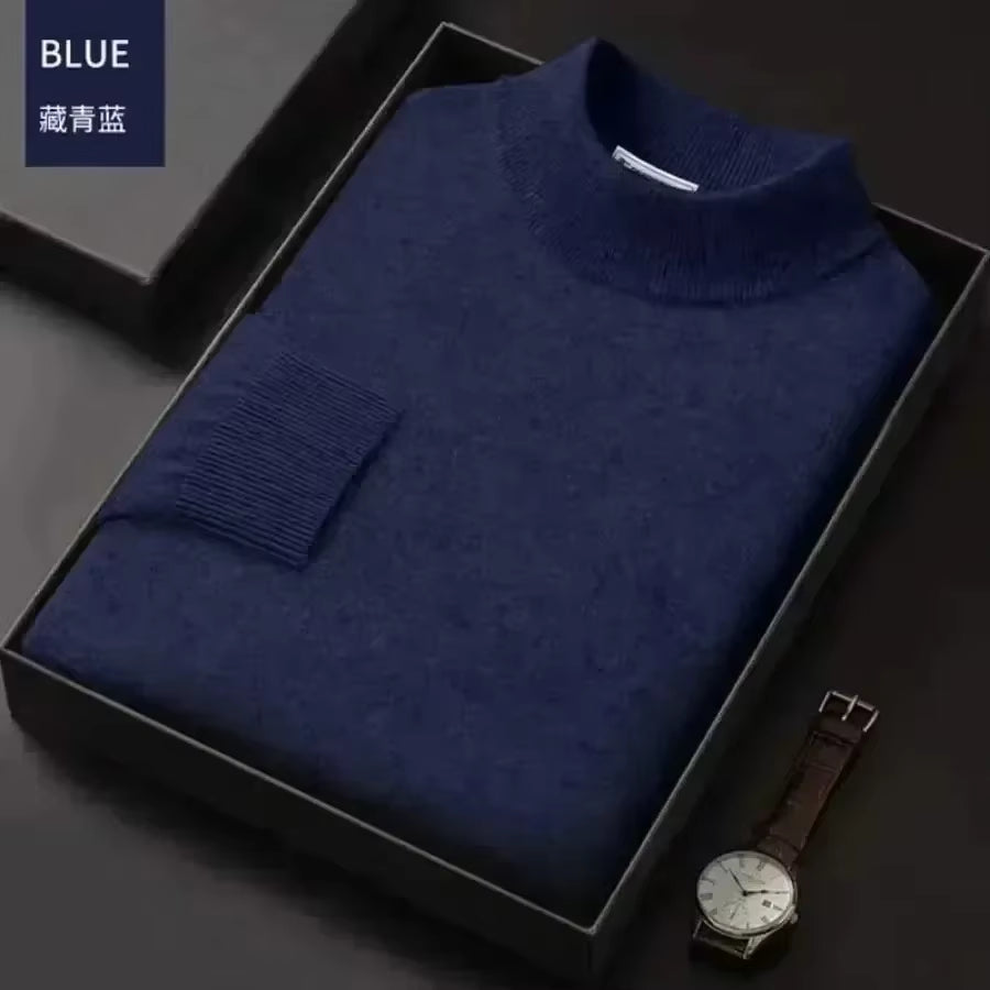 New 2026 Men'S Mock Collar 100% Pure Woolen Sweater Tops Autumn Winter Cashmere Sweater Men Pullover Knitted Warm Sweater Male