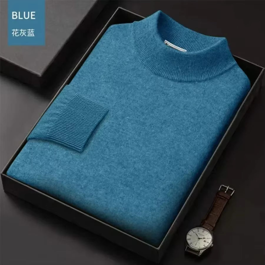New 2026 Men'S Mock Collar 100% Pure Woolen Sweater Tops Autumn Winter Cashmere Sweater Men Pullover Knitted Warm Sweater Male