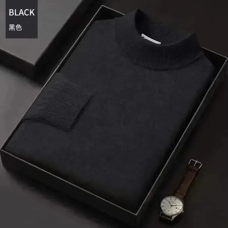 New 2026 Men'S Mock Collar 100% Pure Woolen Sweater Tops Autumn Winter Cashmere Sweater Men Pullover Knitted Warm Sweater Male