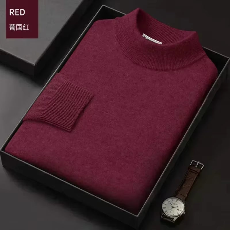 New 2026 Men'S Mock Collar 100% Pure Woolen Sweater Tops Autumn Winter Cashmere Sweater Men Pullover Knitted Warm Sweater Male