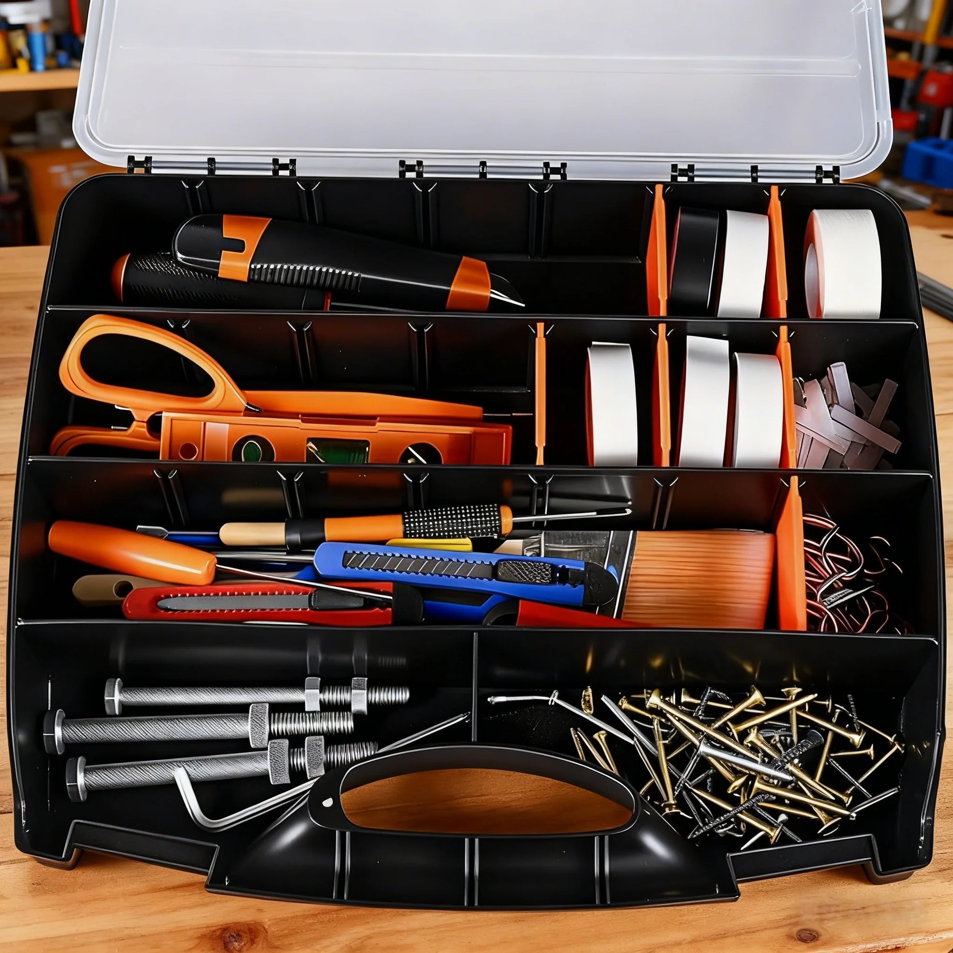 Multipurpose Workshop Organizers Containers 12Pcs Removable Dividers, W/ Carry Handle for Nut Bolts Screws Accessories Tool Box