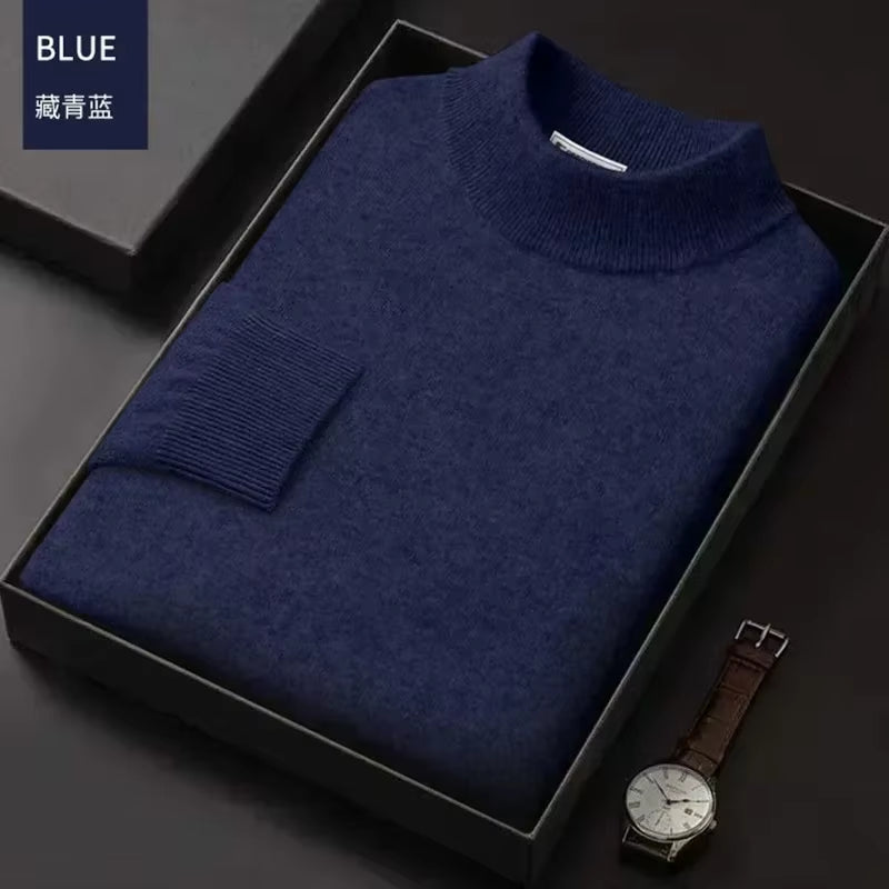 New 2026 Men'S Mock Collar 100% Pure Woolen Sweater Tops Autumn Winter Cashmere Sweater Men Pullover Knitted Warm Sweater Male